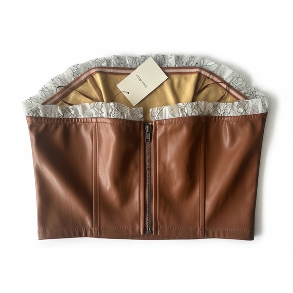 Idem Ditto Faux Leather Strapless Top NWT Brown Corset Style Size L - Picture 2 of 8